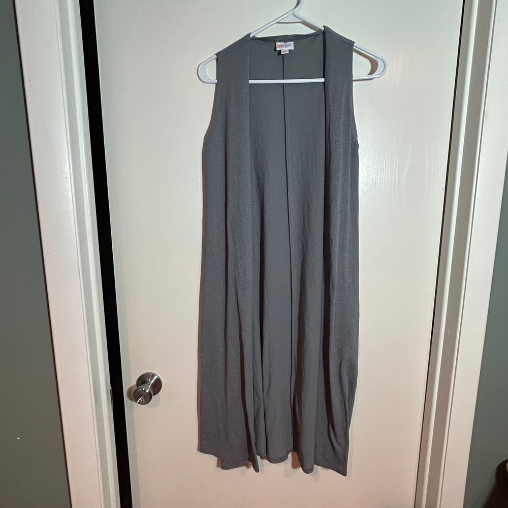 LuLaRoe XS Gray Sleeveless Duster Cardigan Long Open Front‎ Vest